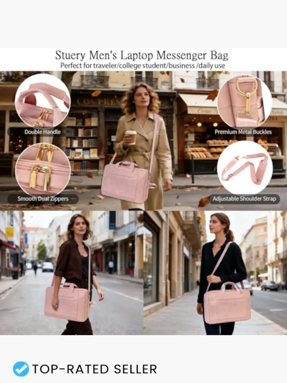 Faux Leather Messenger Bag for Men Laptop Briefcase Work College Travel